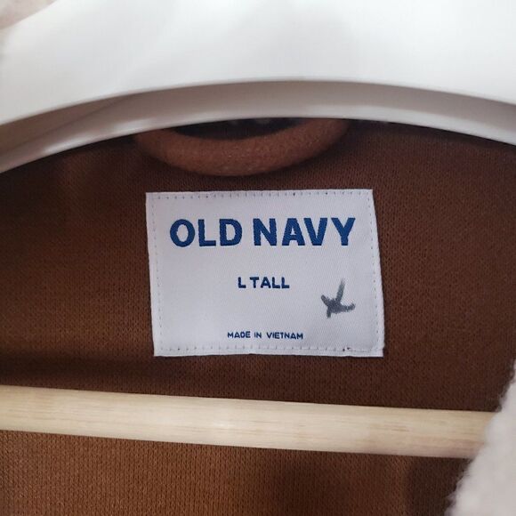 Old Navy Coat Size L Tall Camel Brown Sherpa Collar Faux Wool NEW - Picture 6 of 10